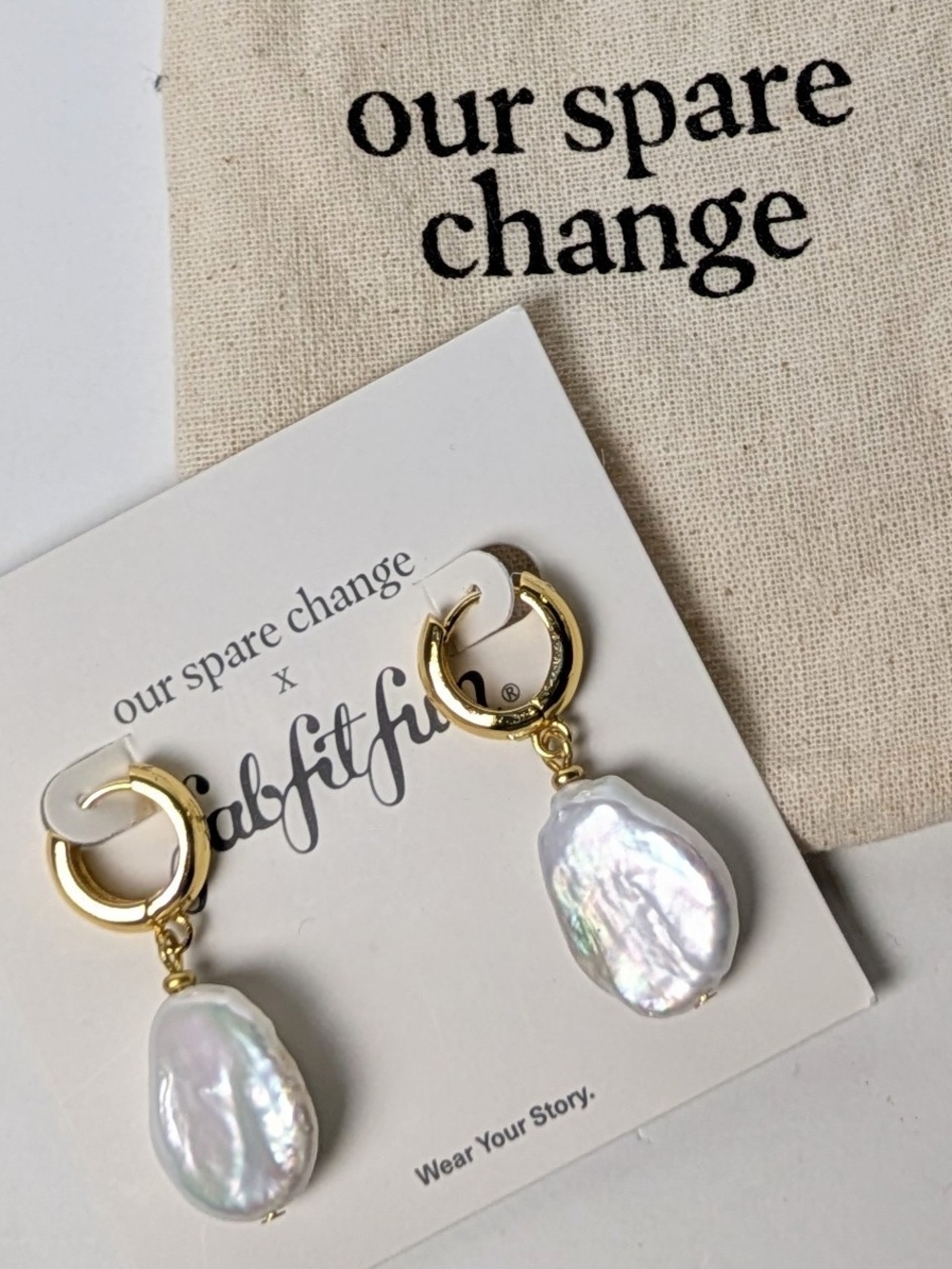 Gold Hoop Earrings with Iridescent White Baroque Pearls